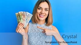  Presentation with sol - Presentation design with young-caucasian-blonde-woman-holding background and a light blue colored foreground