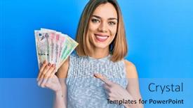  Presentation with emirates - Presentation theme having young-caucasian-blonde-woman-holding background and a light blue colored foreground