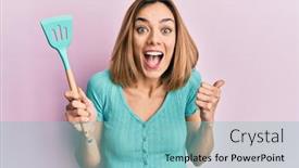  Presentation with mouth - Slide deck with young-caucasian-blonde-woman-holding background and a seafoam green colored foreground