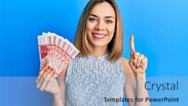  Presentation with number - PPT theme consisting of young-caucasian-blonde-woman-holding background and a light blue colored foreground