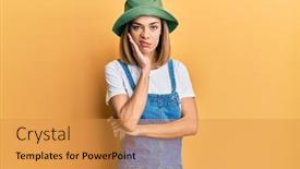  Presentation with denim - Slide set enhanced with young-caucasian-blonde-woman-wearing background and a gold colored foreground