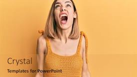  Presentation with anger - Presentation theme consisting of young-caucasian-blonde-woman-wearing background and a gold colored foreground