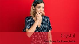  Presentation with black hands - PPT layouts featuring young-caucasian-blonde-woman-wearing background and a crimson colored foreground