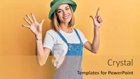  Presentation with denim - Presentation design consisting of young-caucasian-blonde-woman-wearing background and a yellow colored foreground