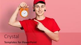  Presentation with delivery boy - PPT layouts having young-caucasian-boy-with-ears background and a red colored foreground