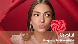  Presentation with candy heart - Presentation enhanced with young-caucasian-brunette-beautiful-woman background and a coral colored foreground