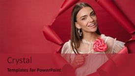  Presentation with candy heart - Slide deck featuring young-caucasian-brunette-beautiful-woman background and a red colored foreground