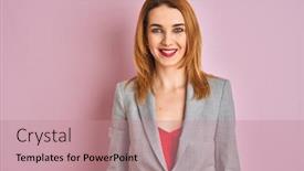  Presentation with business pink - Slide deck enhanced with young-caucasian-business-woman-wearing background and a coral colored foreground