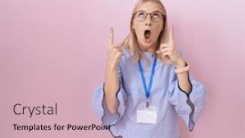  Presentation with business card - Slide set consisting of young-caucasian-business-woman-wearing background and a soft green colored foreground