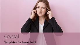  Presentation with music business - Presentation design enhanced with young-caucasian-business-woman-wearing background and a coral colored foreground