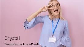  Presentation with peace - Presentation theme consisting of young-caucasian-business-woman-wearing background and a soft green colored foreground