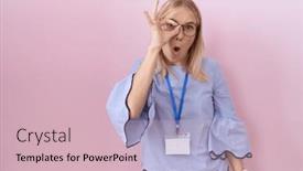  Presentation with business card - Presentation featuring young-caucasian-business-woman-wearing background and a soft green colored foreground