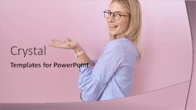  Presentation with woman hands open - Slide set consisting of young-caucasian-business-woman-wearing background and a lemonade colored foreground