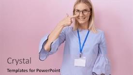  Presentation with nose - Presentation theme consisting of young-caucasian-business-woman-wearing background and a soft green colored foreground