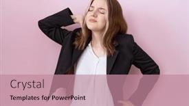  Presentation with injury - Theme having young-caucasian-business-woman-wearing background and a coral colored foreground