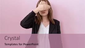  Presentation with sad woman - PPT layouts having young-caucasian-business-woman-wearing background and a coral colored foreground