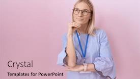  Presentation with business card - PPT theme with young-caucasian-business-woman-wearing background and a soft green colored foreground