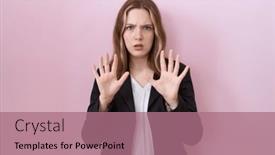  Presentation with forbidden - Presentation theme enhanced with young-caucasian-business-woman-wearing background and a coral colored foreground