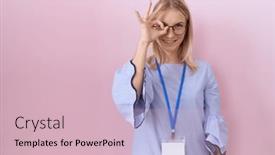  Presentation with business card - Theme enhanced with young-caucasian-business-woman-wearing background and a lemonade colored foreground