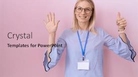  Presentation with business card - Presentation having young-caucasian-business-woman-wearing background and a lemonade colored foreground