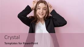  Presentation with bunny - Slide set enhanced with young-caucasian-business-woman-wearing background and a coral colored foreground