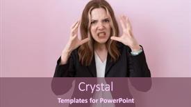  Presentation with yelling - PPT theme featuring young-caucasian-business-woman-wearing background and a violet colored foreground