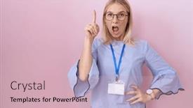  Presentation with business card - Presentation theme with young-caucasian-business-woman-wearing background and a soft green colored foreground