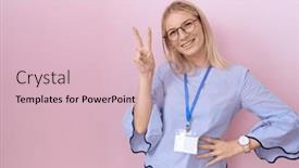  Presentation with business card - PPT theme consisting of young-caucasian-business-woman-wearing and a lemonade colored foreground