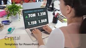  Presentation with business office desk - Presentation design consisting of young-caucasian-businesswoman-analyzing-growth background and a coral colored foreground