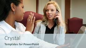  Presentation with coworkers - Cool new presentation with young caucasian businesswoman with coworkers in an office setting backdrop and a sky blue colored foreground