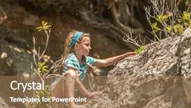  Presentation with beach rocks - Colorful slide deck enhanced with young caucasian child girl climbing backdrop and a coral colored foreground