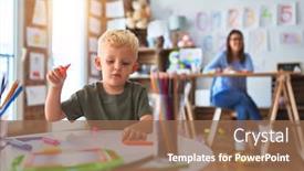  Presentation with woman child - PPT theme having young-caucasian-child-playing background and a violet colored foreground