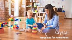  Presentation with mother child - PPT theme consisting of young-caucasian-child-playing background and a coral colored foreground