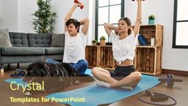  Presentation with training - PPT theme featuring young-caucasian-couple-concentrate-training background and a  colored foreground