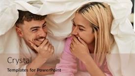  Presentation with young happy couple - Presentation theme consisting of young-caucasian-couple-covering background and a coral colored foreground