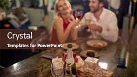  Presentation with beverage - Beautiful PPT layouts featuring young-caucasian-couple-having-dinner backdrop and a tawny brown colored foreground