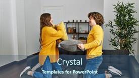  Presentation with confident - Presentation theme enhanced with young-caucasian-couple-smiling-confident background and a ocean colored foreground