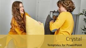  Presentation with confident - PPT theme having young-caucasian-couple-smiling-confident background and a yellow colored foreground
