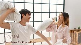  Presentation with young happy couple - Presentation design having young-caucasian-couple-smiling-happy background and a  colored foreground