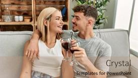  Presentation with young happy couple - Slide deck enhanced with young-caucasian-couple-smiling-happy background and a coral colored foreground