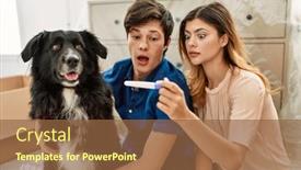  Presentation with new home - Presentation design with young-caucasian-couple-surprised-holding background and a tawny brown colored foreground