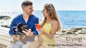  Presentation with smartphone - Presentation theme with young-caucasian-couple-using-smartphone background and a coral colored foreground