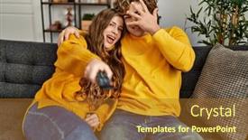  Presentation with movie - Slide deck consisting of young-caucasian-couple-watching-movie and a tawny brown colored foreground