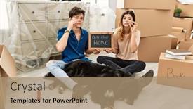  Presentation with dog house - Presentation having young-caucasian-couple-with-dog background and a coral colored foreground