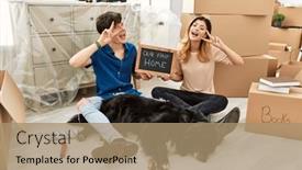  Presentation with intelligence intelligent house smart home - Presentation having young-caucasian-couple-with-dog background and a  colored foreground