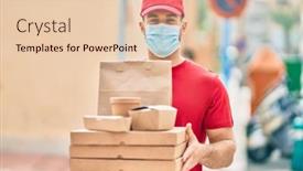  Presentation with food city - Audience pleasing presentation theme consisting of young-caucasian-deliveryman-wearing-medical backdrop and a lemonade colored foreground