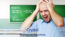  Presentation with teacher stress - PPT theme with young caucasian desperate teacher background and a  colored foreground