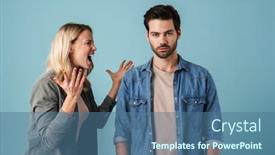  Presentation with young man and a woman - Amazing slide set having young-caucasian-displeased-man backdrop and a ocean colored foreground