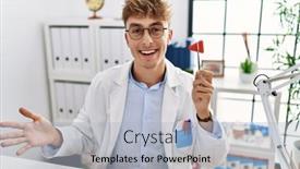  Presentation with reflex - Presentation design having young-caucasian-doctor-man-holding background and a light gray colored foreground