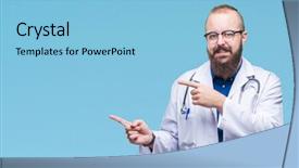  Presentation with coat horse cow camel sheepoffspring - Presentation theme having young caucasian doctor man wearing background and a  colored foreground